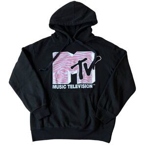MTV Music Television Graphic Hoodie‎ Jacket Sweater Black Women's Small Y2K